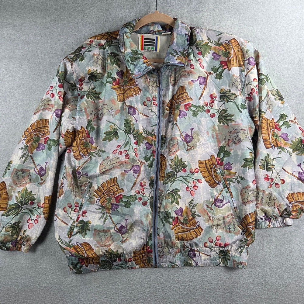 EVR Silk Bomber Jacket Womens Medium Multi-Color Vintage Garden Print Full Zip